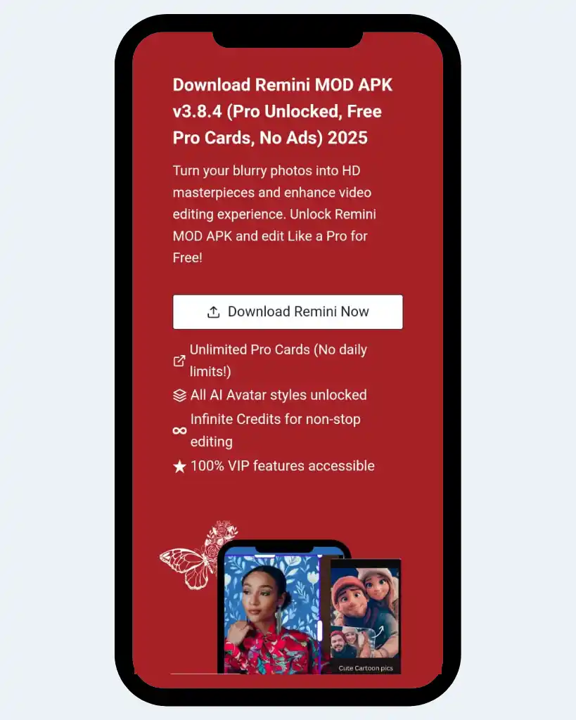 Download Now Remini Apk website interface